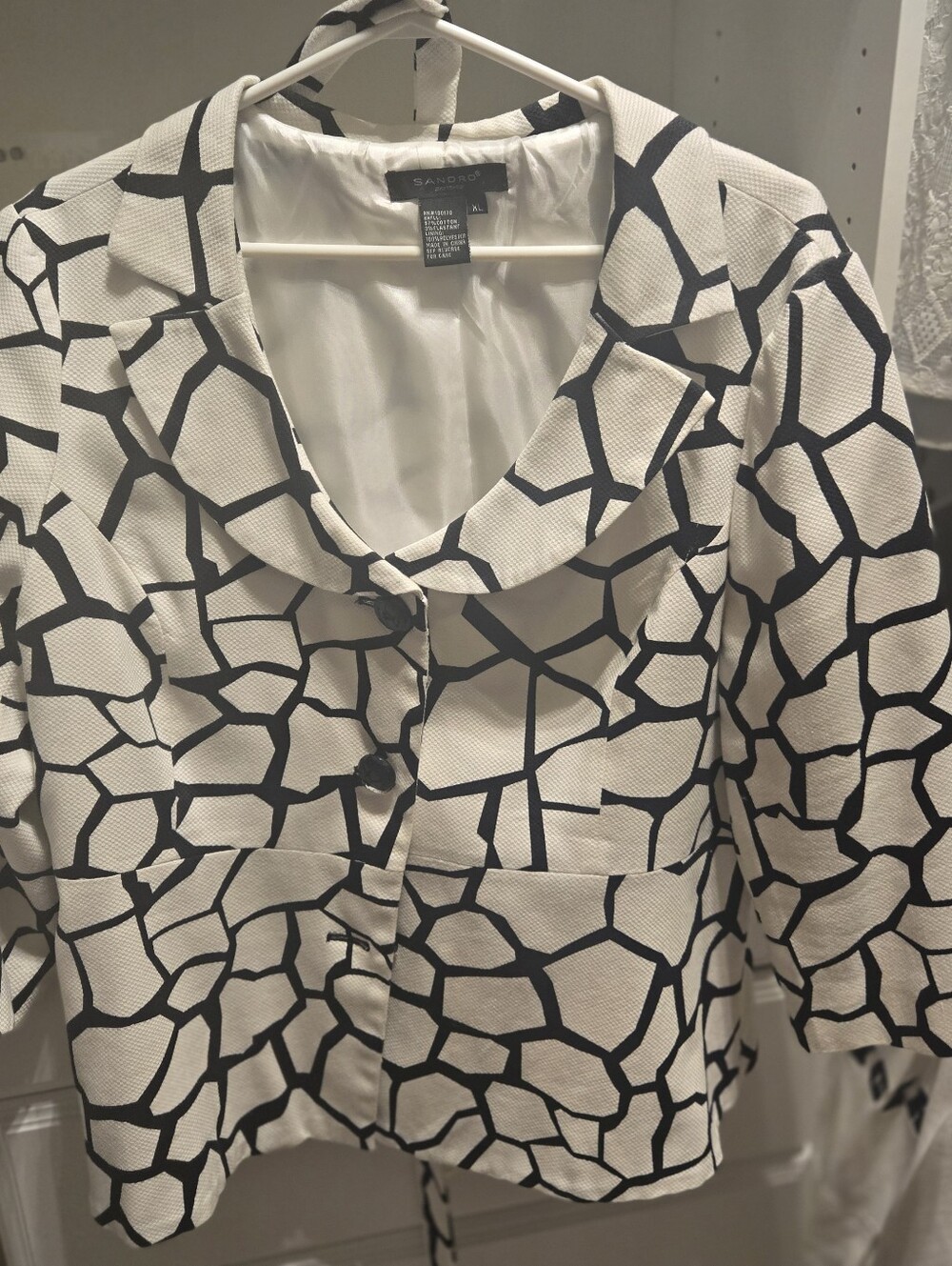 Sandro Black and White Geometric Pattern Blazer